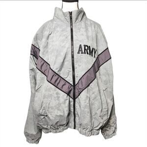 US Army PFU Gray Windbreaker Skilcraft JWOD Jacket Zip Reflective Large
